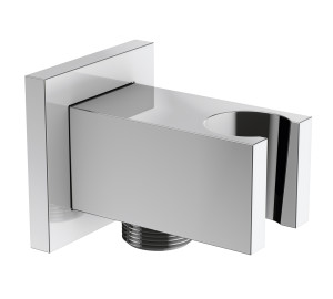 Soporte de ducha cuadrado con toma 1/2" Cromado